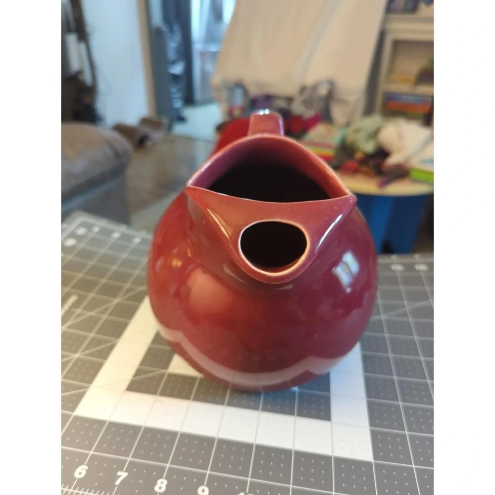 Vintage Hall Pottery Burgundy Pitcher Ice Guard Tilt Ball  Made USA